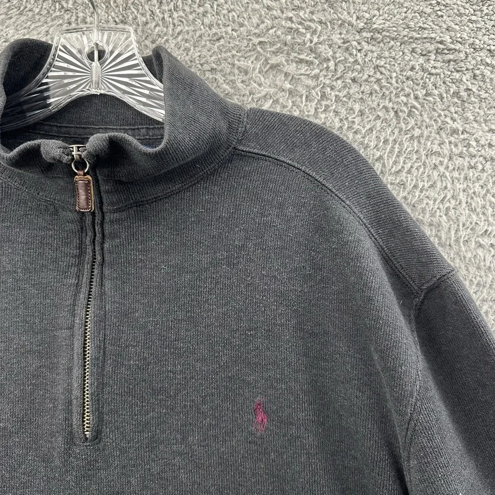 Polo Ralph Lauren Mock Neck 1/4 Zip Sweater Gray 100% Cotton Preppy Men's‎ Large